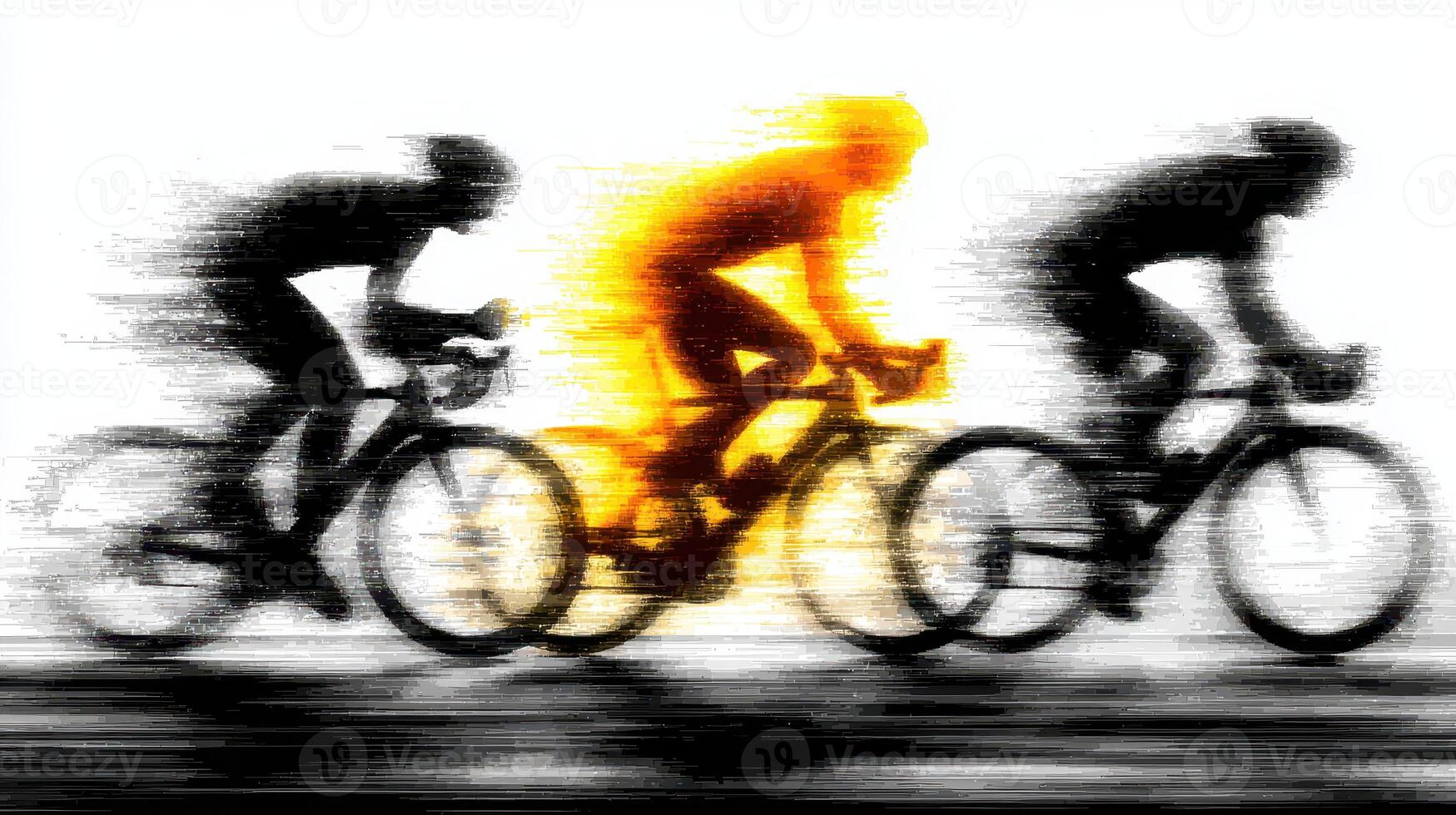 Cyclists racing at high speed with motion blur effects during an event in an outdoor setting photo
