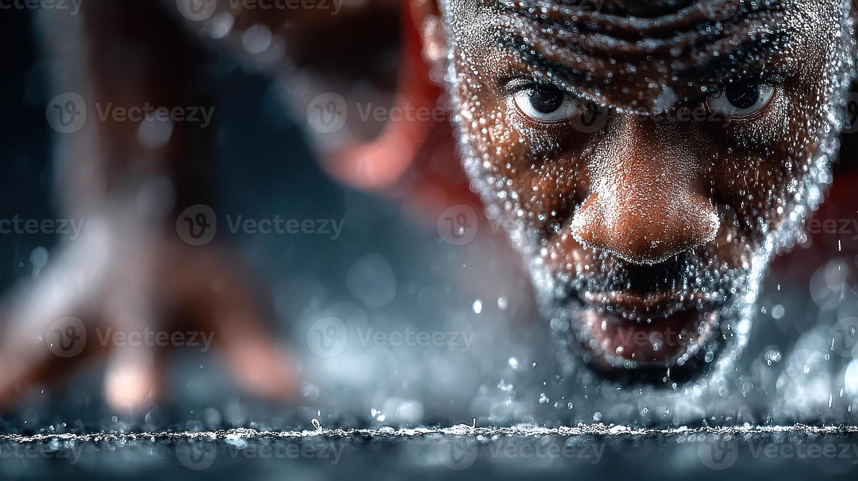 Intense workout session with a focused athlete training indoors at a gym during the evening hours photo