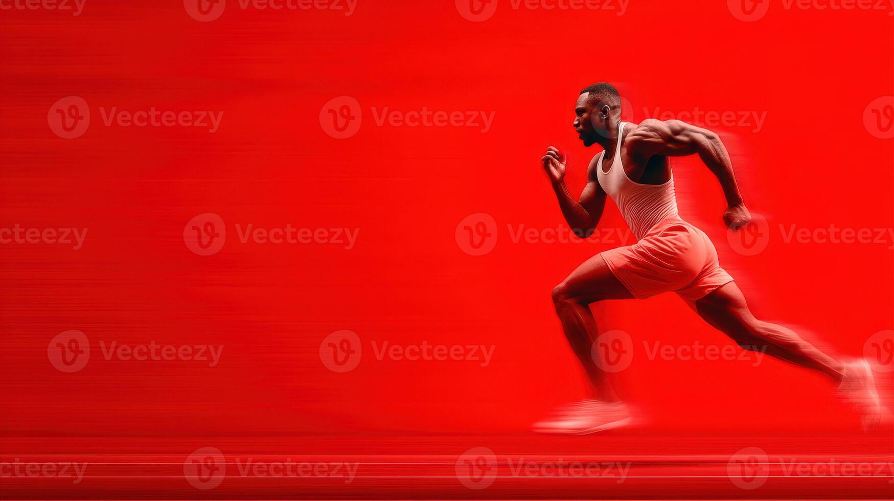 Runner in motion on a vibrant red background showcasing determination and athleticism during a training session photo