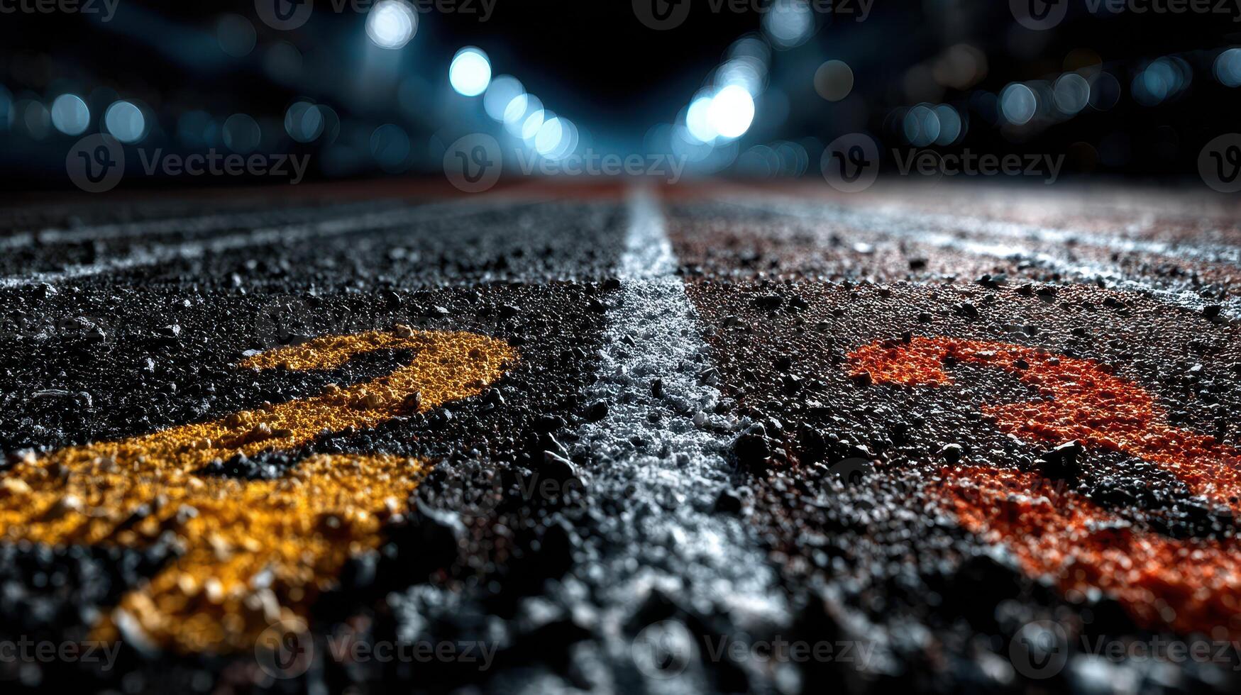 Running track with numbered lanes under stadium lights at night showcasing an atmosphere of competition and preparation photo