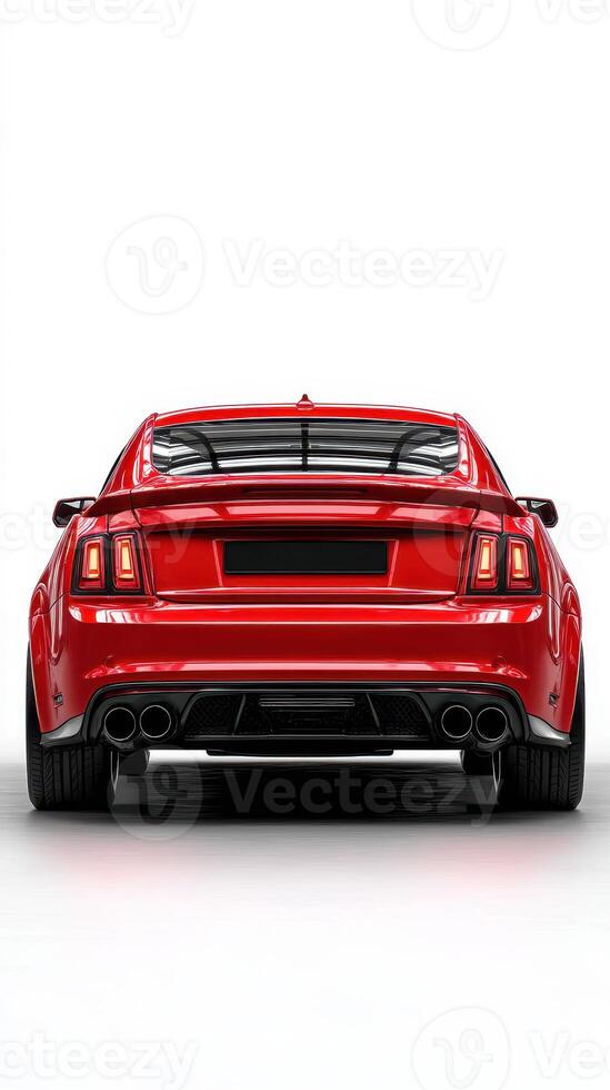 Custom red sports car showcases sleek design in a studio setting during midday lighting for an impressive presentation photo