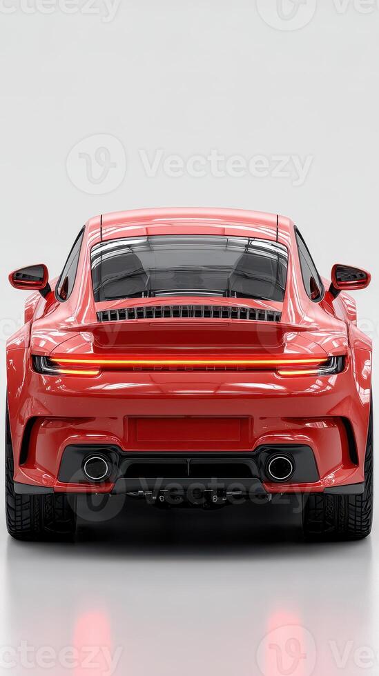 Red sports car parked in a bright studio setting showcasing its sleek design and modern features photo