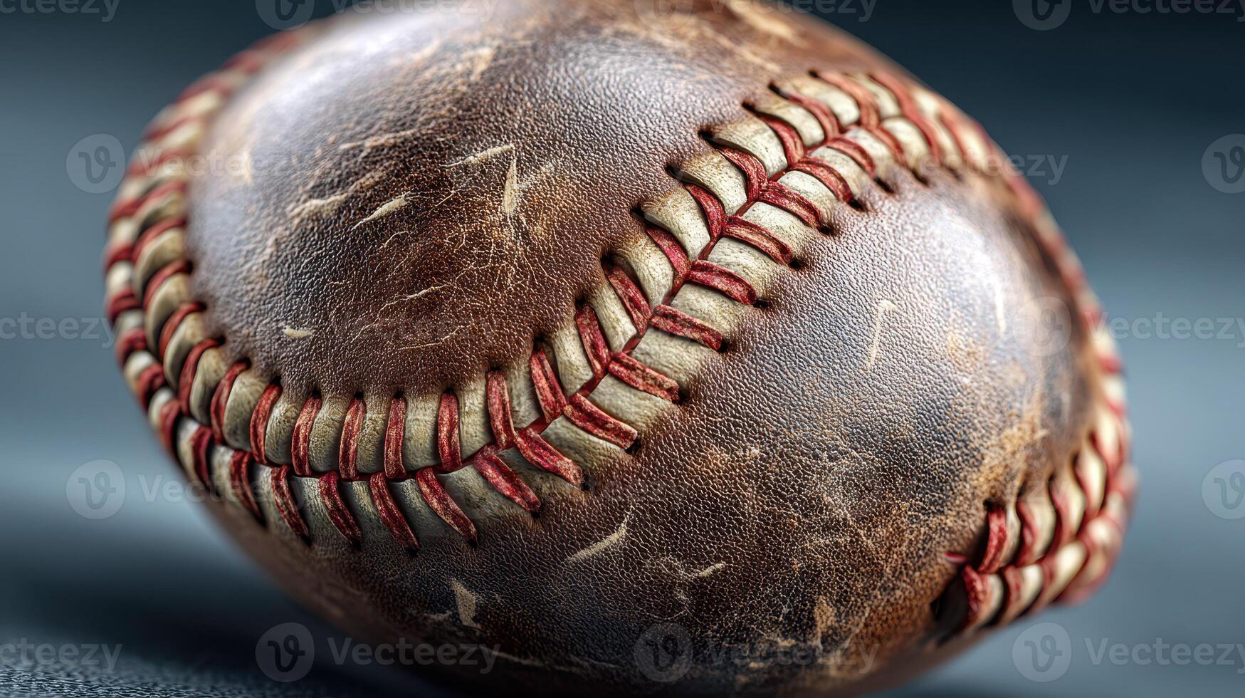 Vintage baseball with visible stitches resting on a textured surface during an indoor setting photo