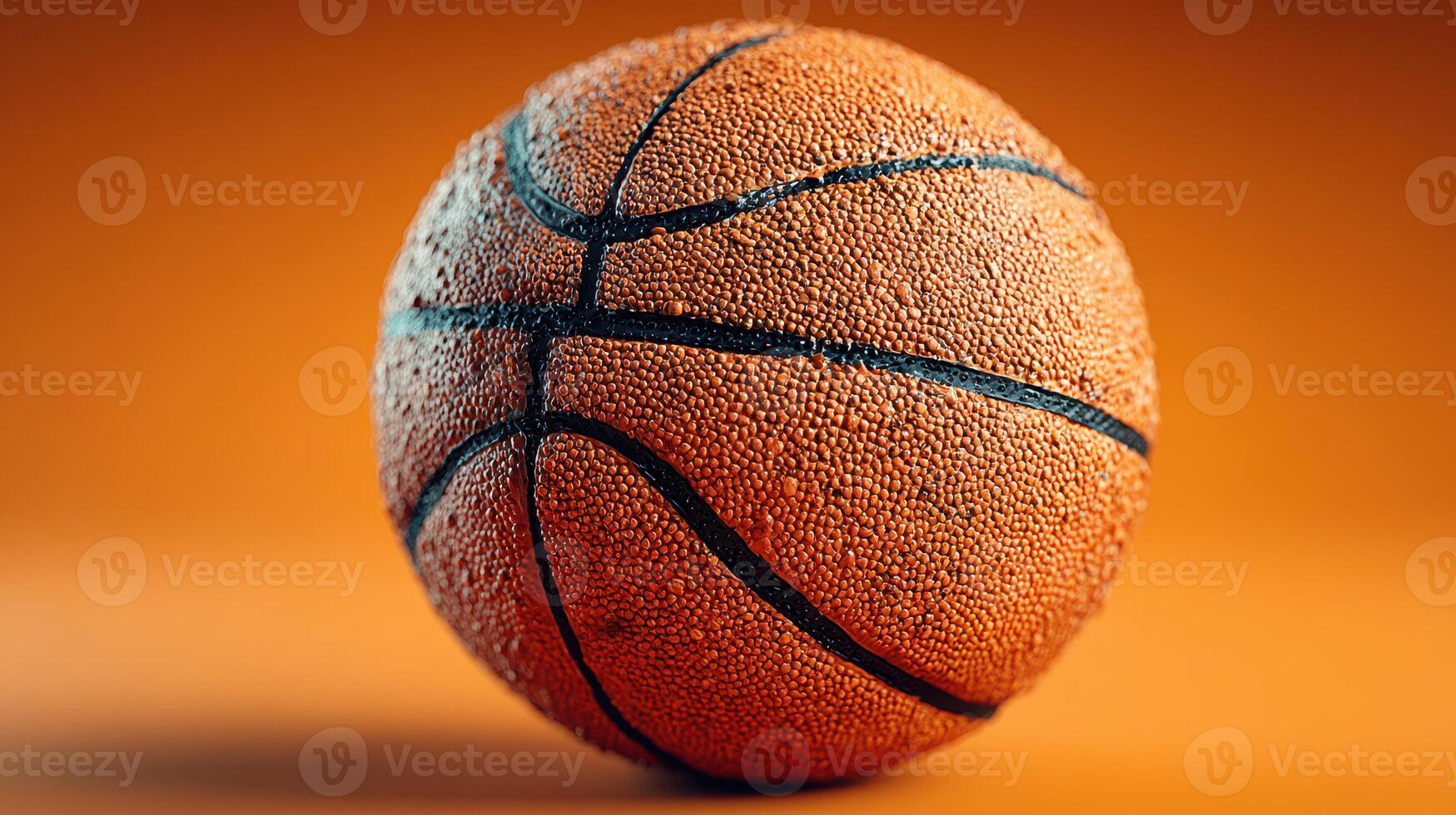 Basketball resting on a vibrant orange background with detailed texture and distinct lines showcasing craftsmanship photo