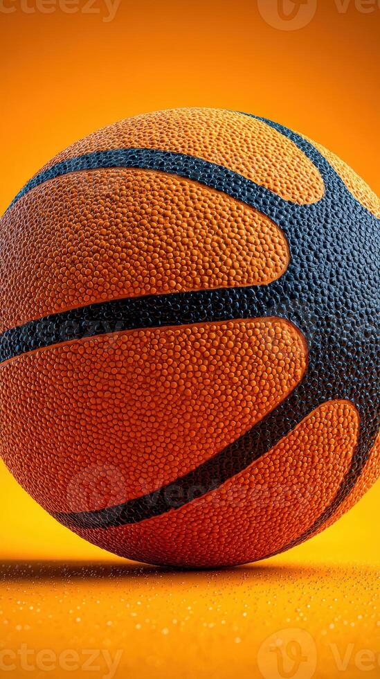 Brightly colored basketball resting on an orange background, showcasing texture and detail during playtime photo