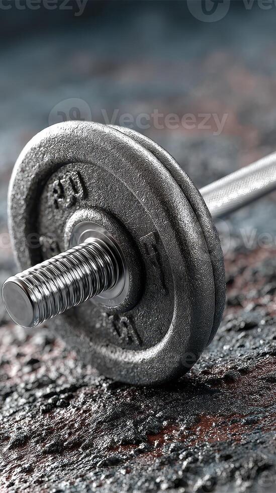 Weightlifting equipment on textured surface showcasing fitness preparation for a workout session photo