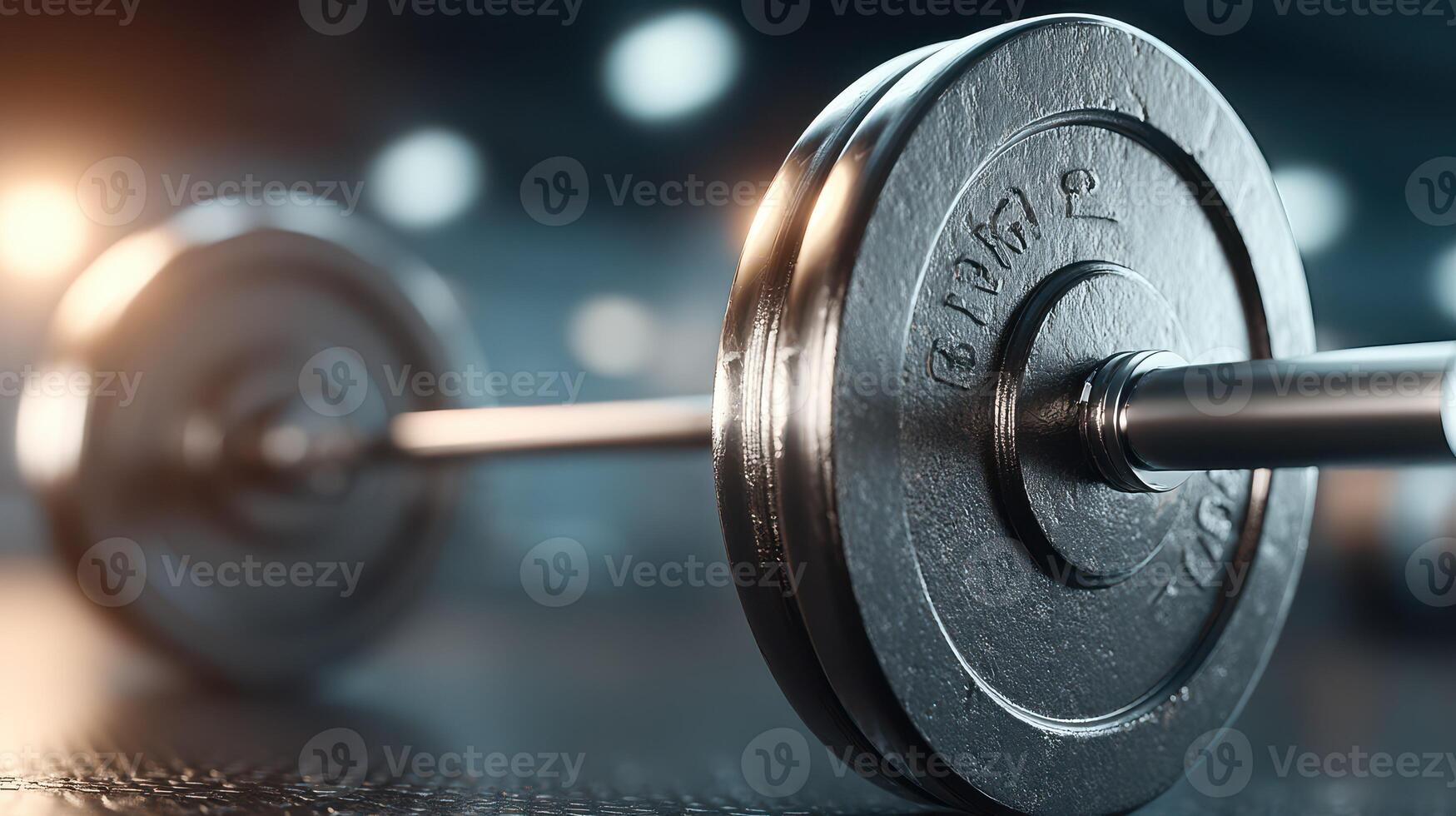 Heavy barbell resting on gym floor captures the essence of strength training and fitness dedication in a well-equipped workout space photo