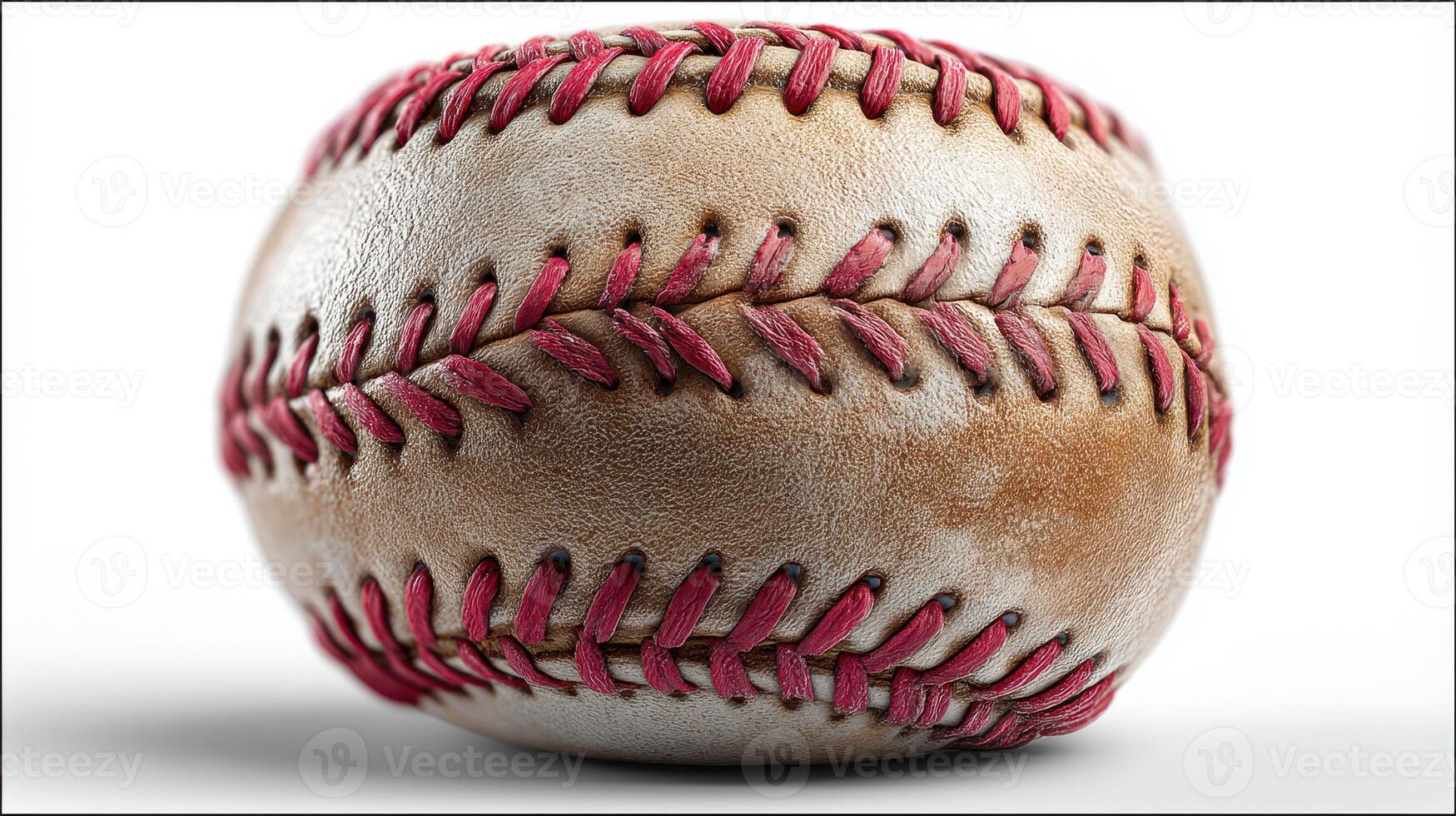 Baseball resting on a surface showcasing its detailed stitching and worn texture in a well-lit environment photo