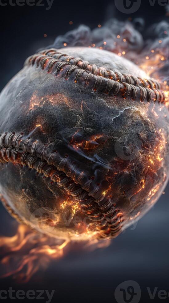 Dynamic view of a burning baseball in action during a night game under stadium lights photo