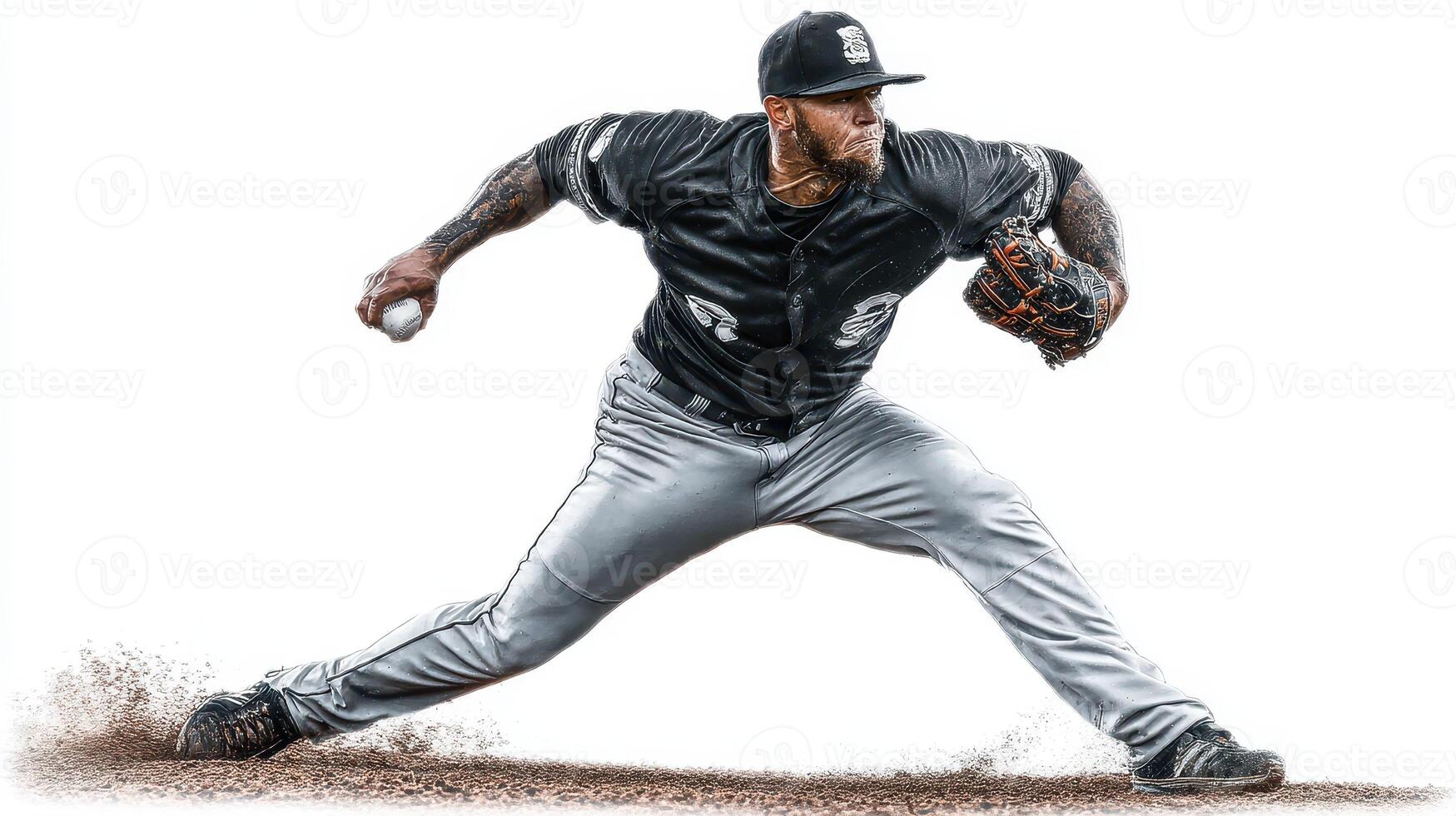 Baseball player pitches intensely during a game with focus and determination on the field in a competitive atmosphere photo