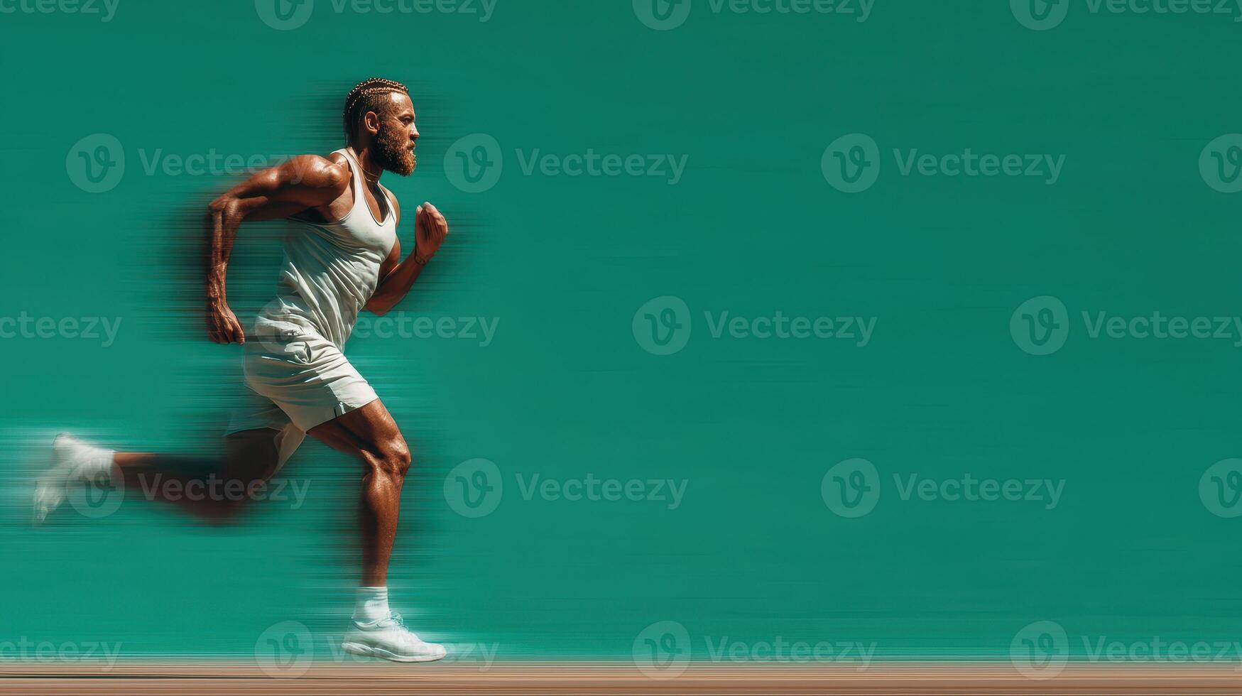 Runner sprinting with determination on a vibrant background during a sunny day photo