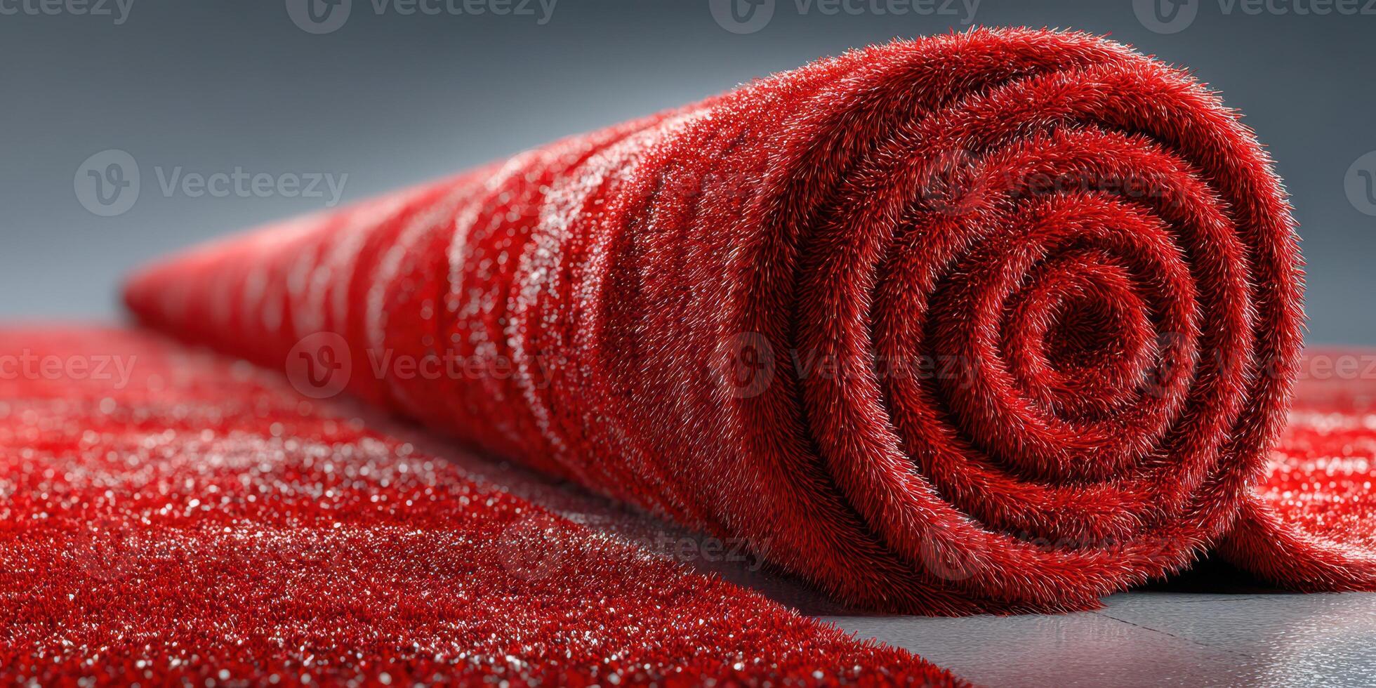 Bright red fabric rolled and spread out on a smooth surface, showcasing rich texture and vibrant color in a well-lit setting photo