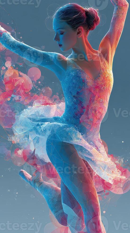 Ballet dancer in dynamic pose showcasing grace and artistry in vibrant colors photo