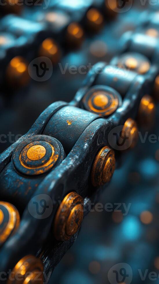 Close-up view of a metal chain showcasing intricate details and textures under soft lighting photo
