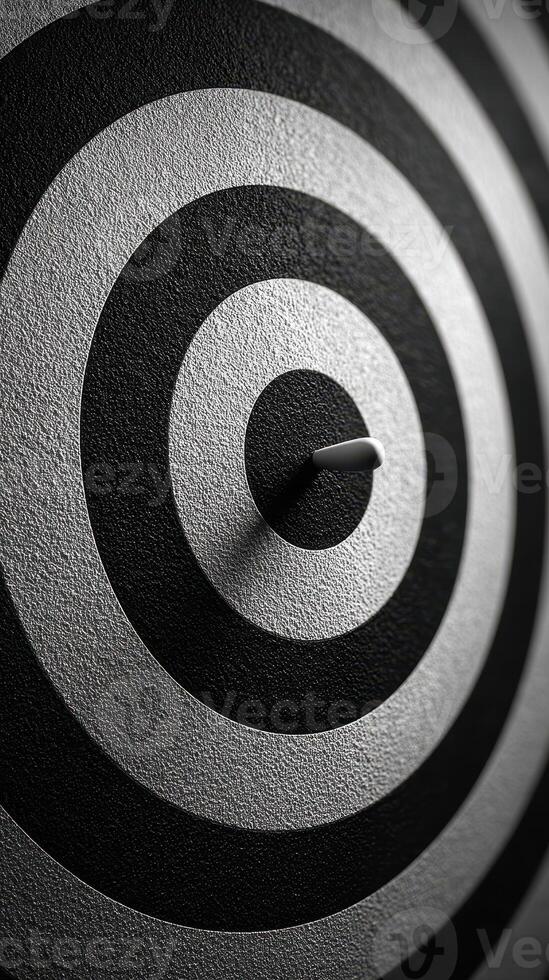 Circular target with a dart embedded in the center, showcasing precision and focus in a black and white color scheme photo