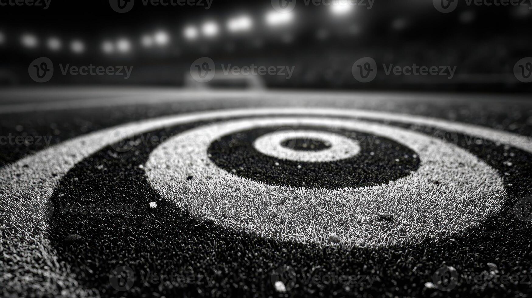Focus on the target markings on a sports field during evening training sessions for athletes photo