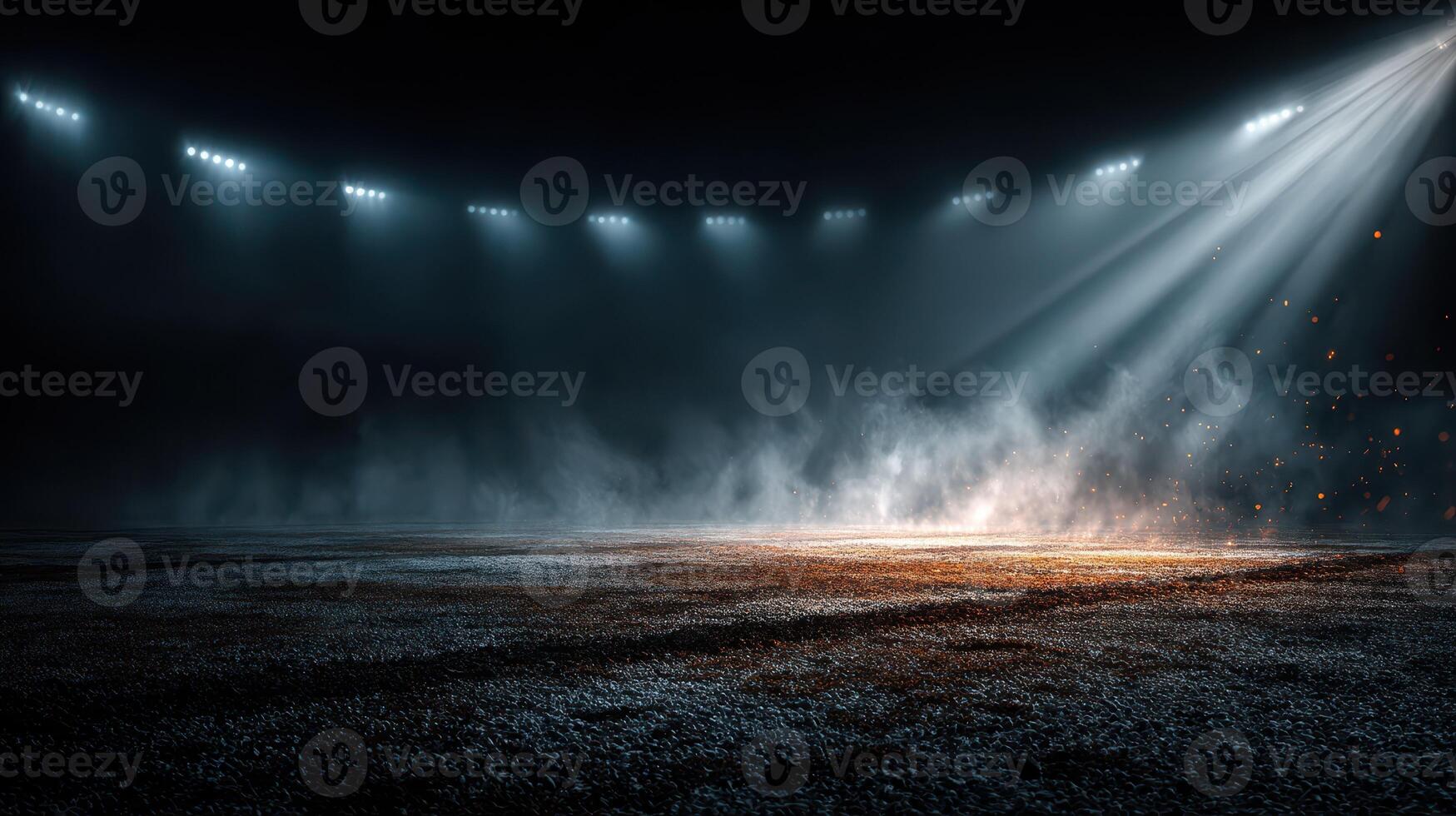 Illuminated sports arena with dramatic lighting and a smoky atmosphere during nighttime events photo