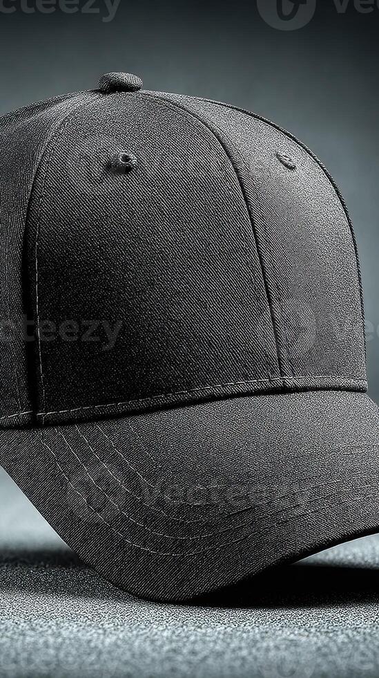 Stylish black baseball cap on textured surface showcasing modern design and quality craftsmanship photo