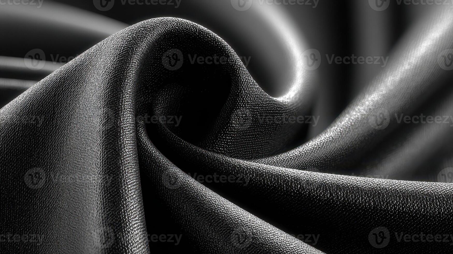 Luxurious black fabric draped elegantly to showcase texture and movement in soft lighting photo
