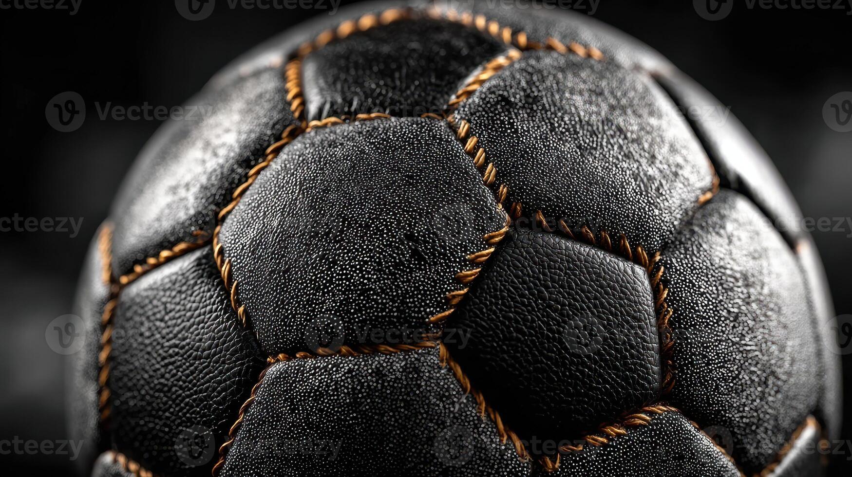 High-quality black soccer ball with detailed stitching on a dark background photo