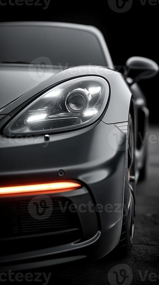 Sleek sports car showcased in dramatic lighting emphasizing design and performance features photo