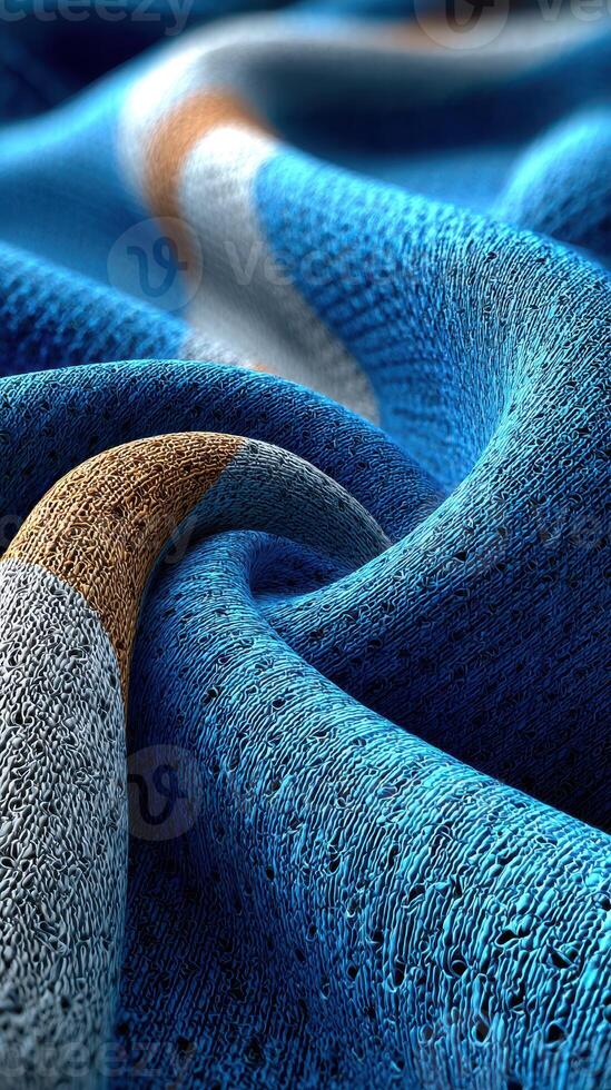 Textured blue fabric with intricate patterns and colors showcasing the beauty of textile design and craftsmanship photo