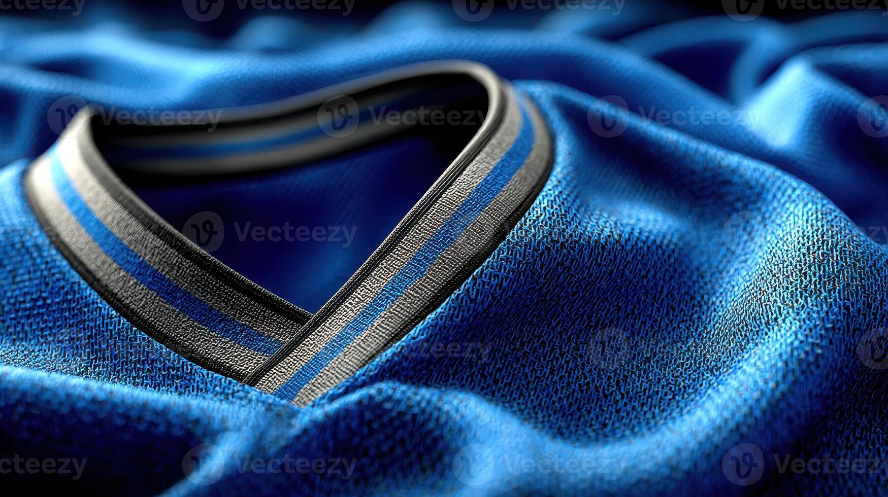Close-up view of a blue sports jersey displayed on a soft fabric surface under soft lighting photo