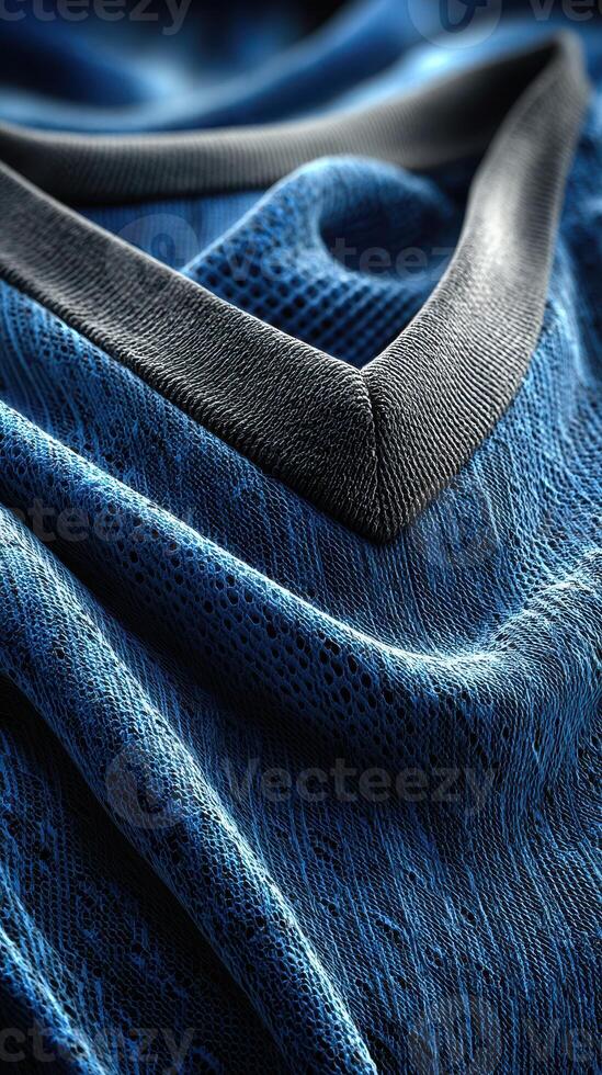 Textured blue fabric with dark trim showcasing intricate weaving and soft drape for design inspiration photo