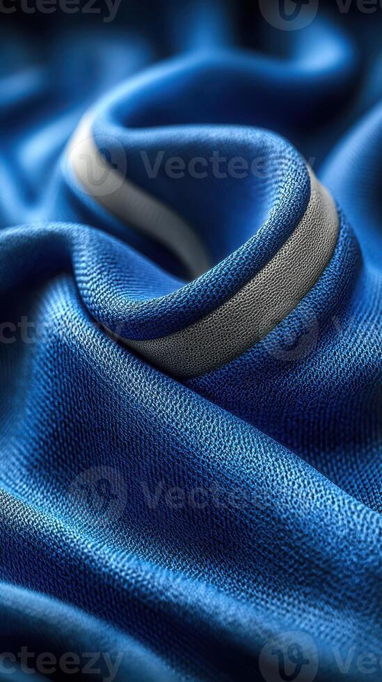 Close-up view of soft blue fabric with detailed texture and subtle sheen highlighted under light photo