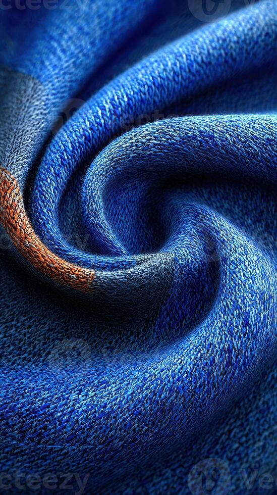 Textured blue fabric displays intricate weaving patterns and a soft, inviting feel in a close-up view capturing fine details photo