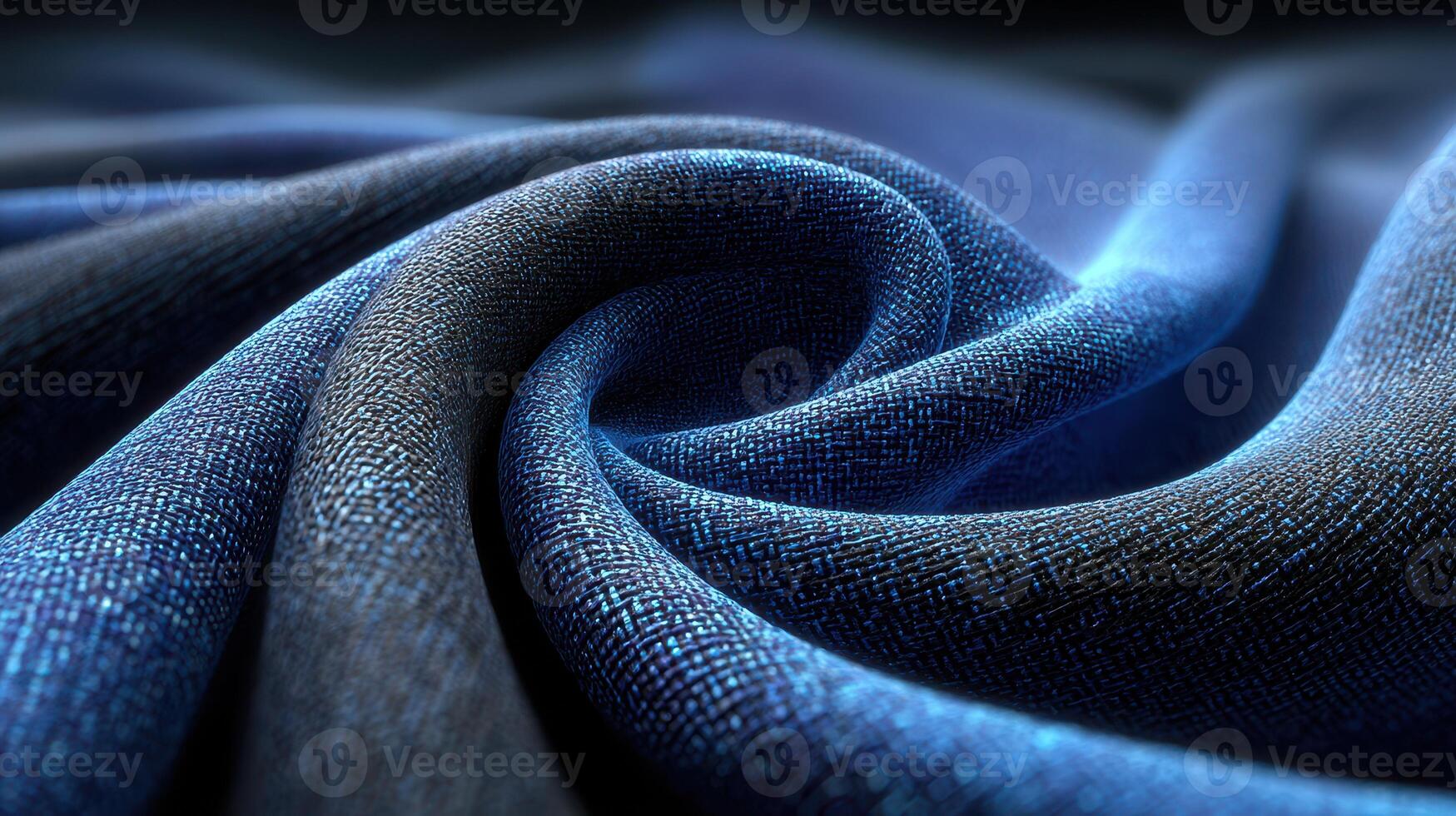 Fabric texture featuring deep blue shades intertwined, showcasing soft waves and intricate patterns in natural light photo