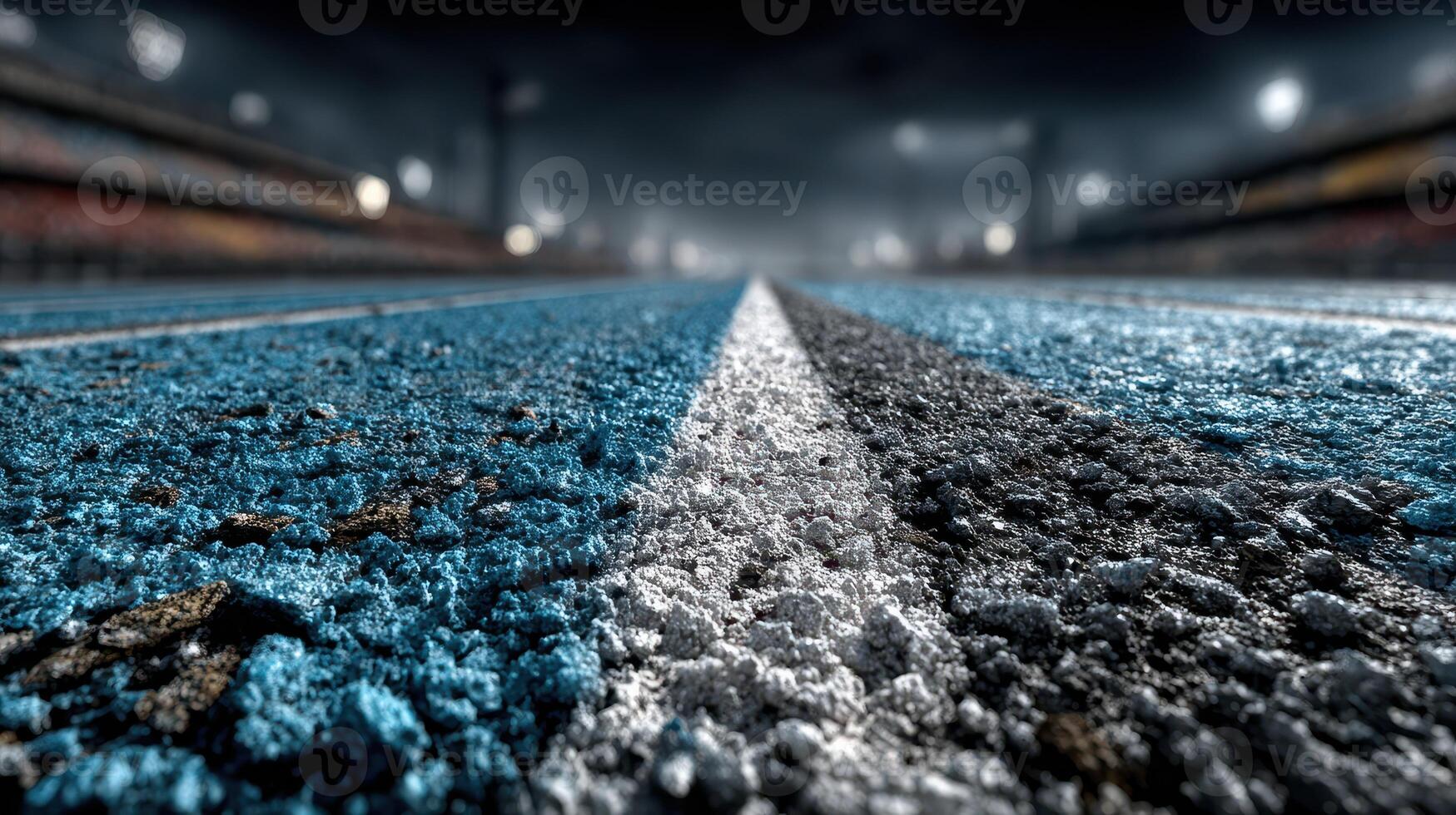 Track surface with racing lines during an evening event under stadium lights photo