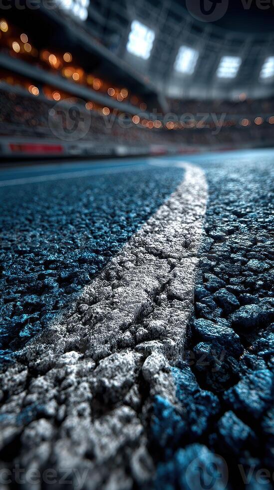 Track surface with a dynamic curve during a sports event in a large stadium under bright lights photo