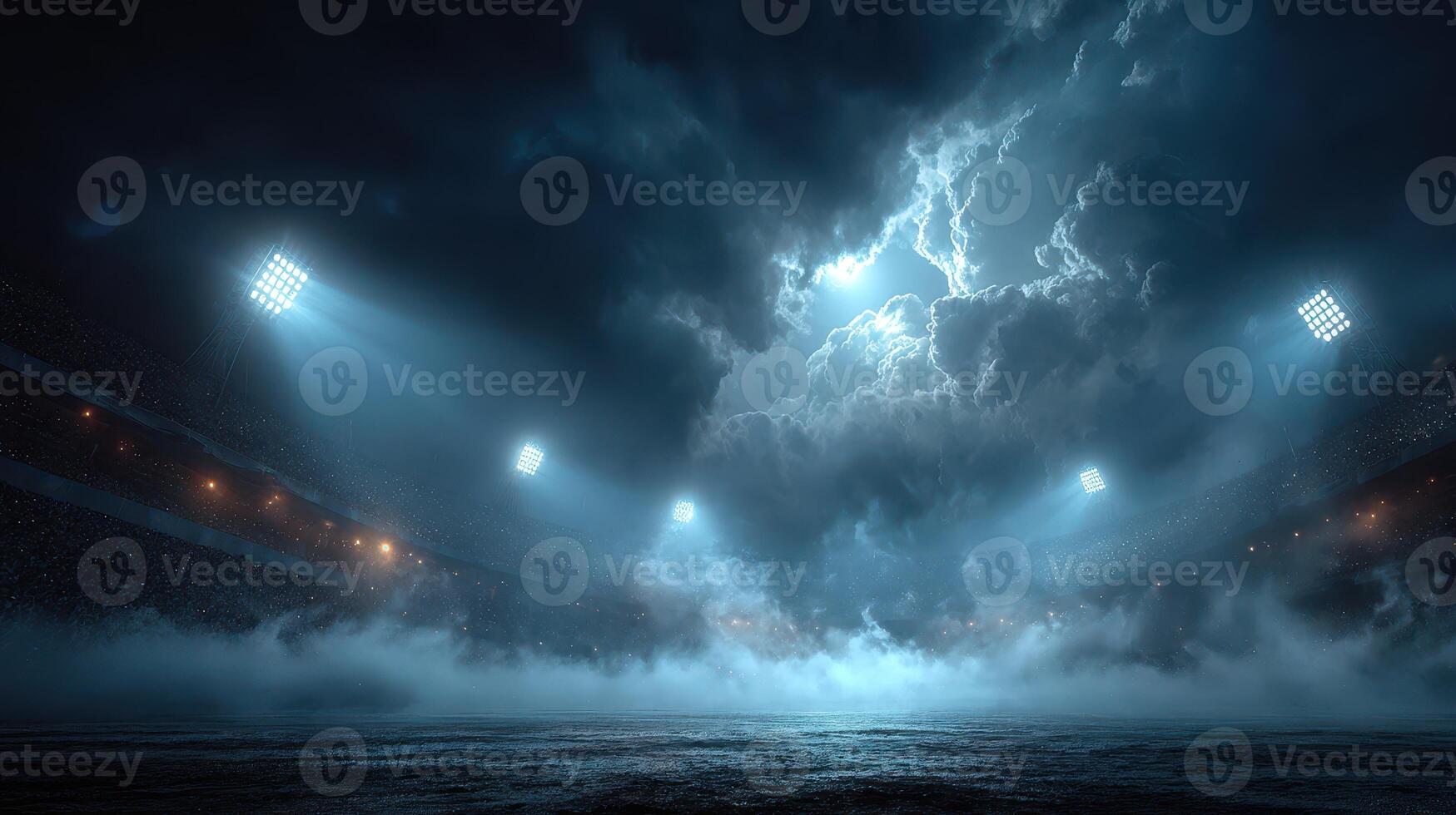 Mysterious stormy night at the stadium with dramatic lighting and intense atmosphere photo