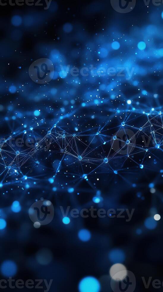 Abstract network visualization with bright blue nodes and connections in a dark background creating a digital atmosphere photo