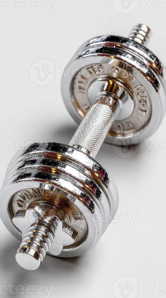 Weightlifting equipment lies on a smooth surface ready for strength training exercises photo