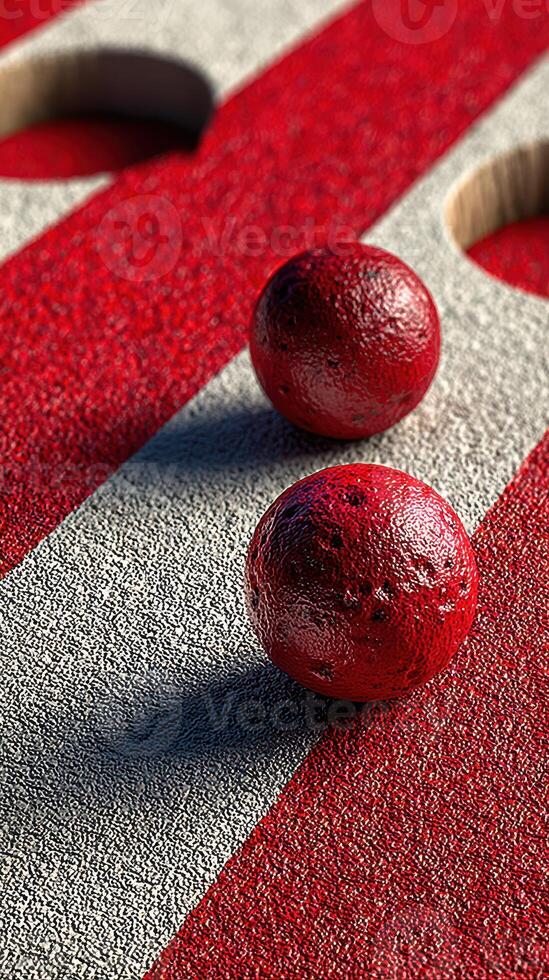 Vibrant red balls on textured surface create an engaging visual contrast in an artistic display photo