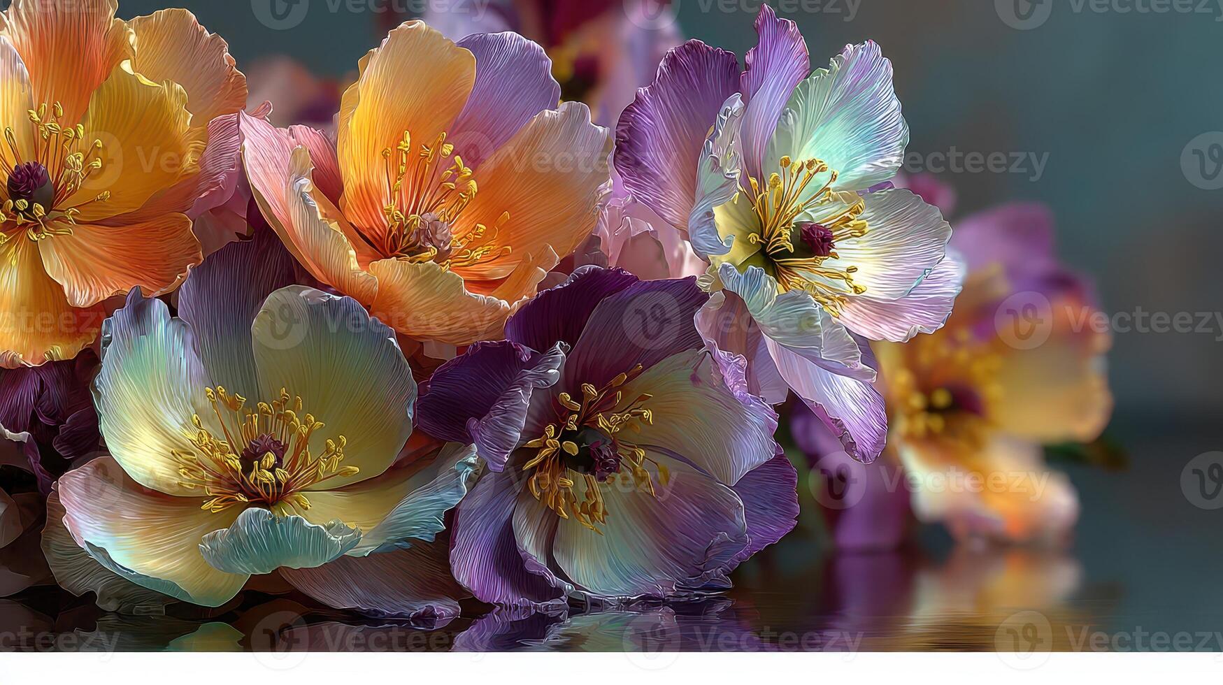 Vibrant spring blossoms arranged elegantly in soft natural light showcasing their delicate colors and textures photo