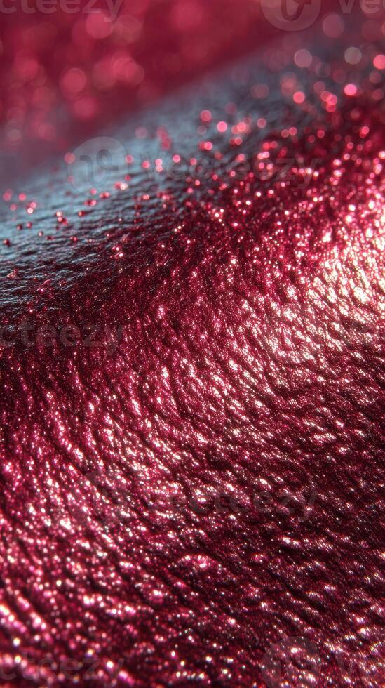 Shimmering texture of metallic red fabric captured in close-up during daylight photo