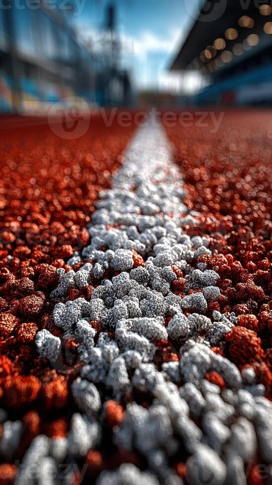 Running track at a sports facility showcasing textured surface and vibrant colors during daylight hours photo