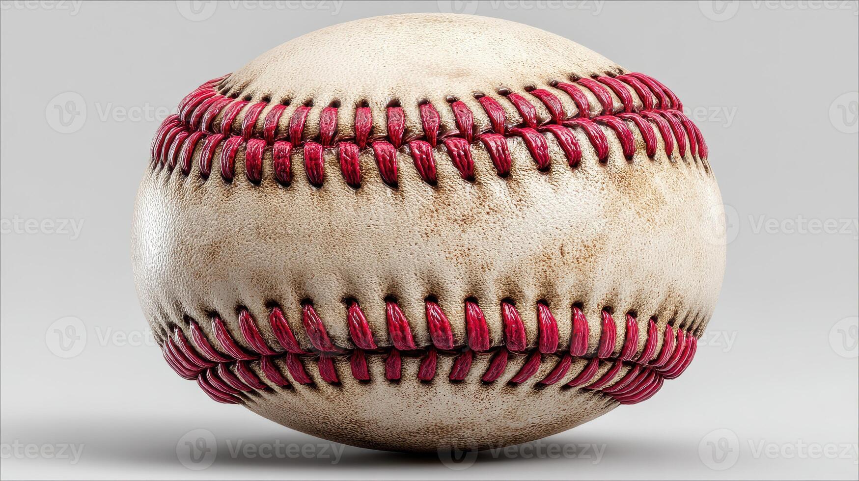 Close-up of a worn baseball with visible stitching, showcasing the texture and character of a well-used sports ball photo