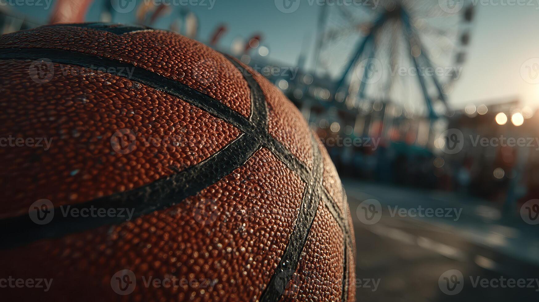 Exciting moment captured at a carnival with basketball in focus during sunset photo
