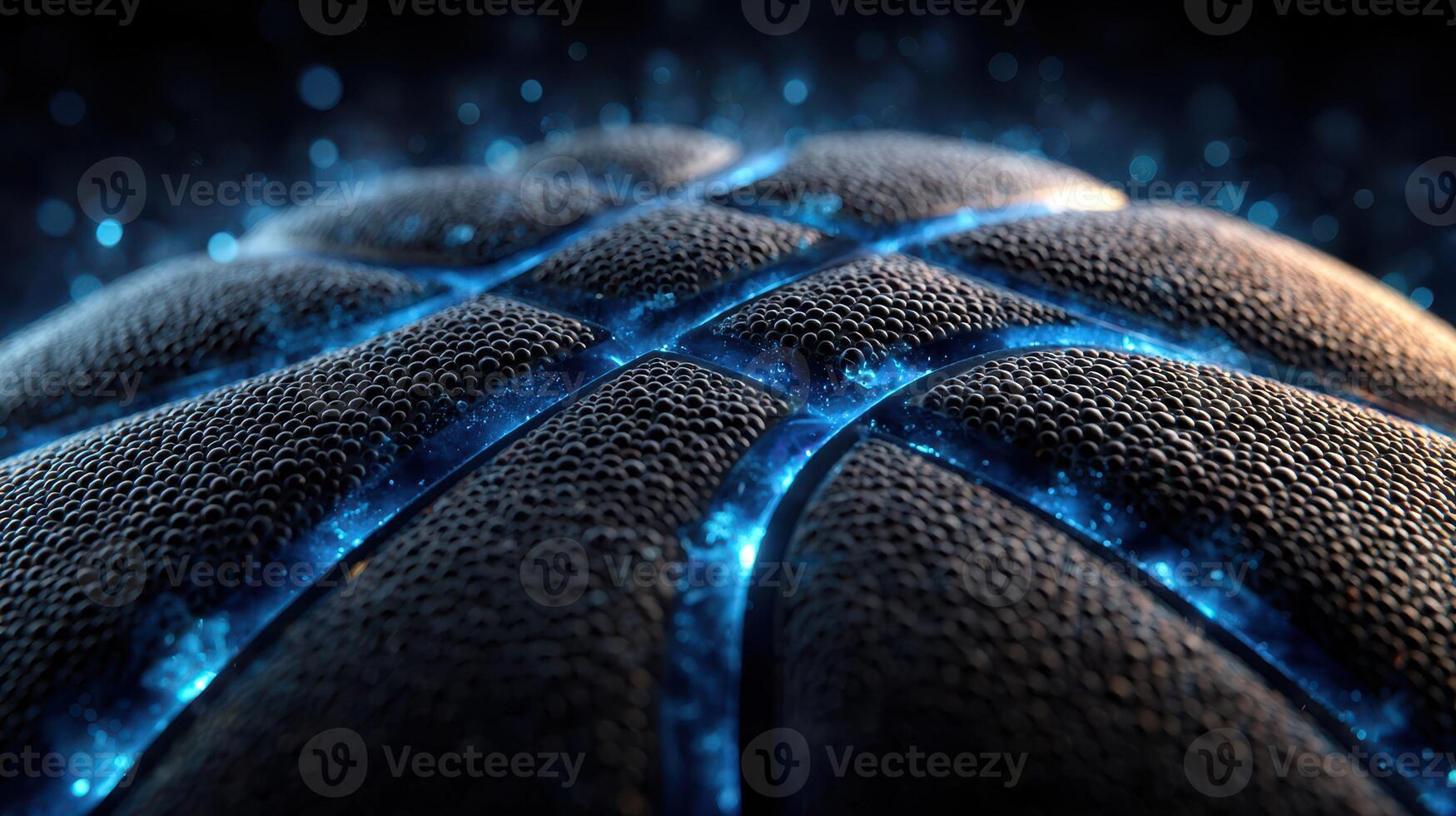 Close-up of an illuminated basketball highlighting its texture and detail during a nighttime game photo