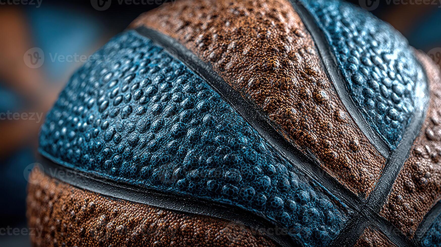 Basketball close-up showing textured surface with vibrant colors and detail in indoor sports setting photo