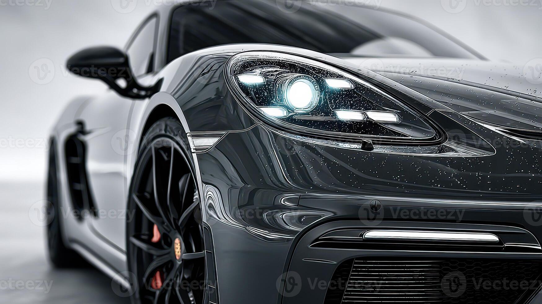 Sleek black sports car showcasing modern design features in a minimalist studio setting photo