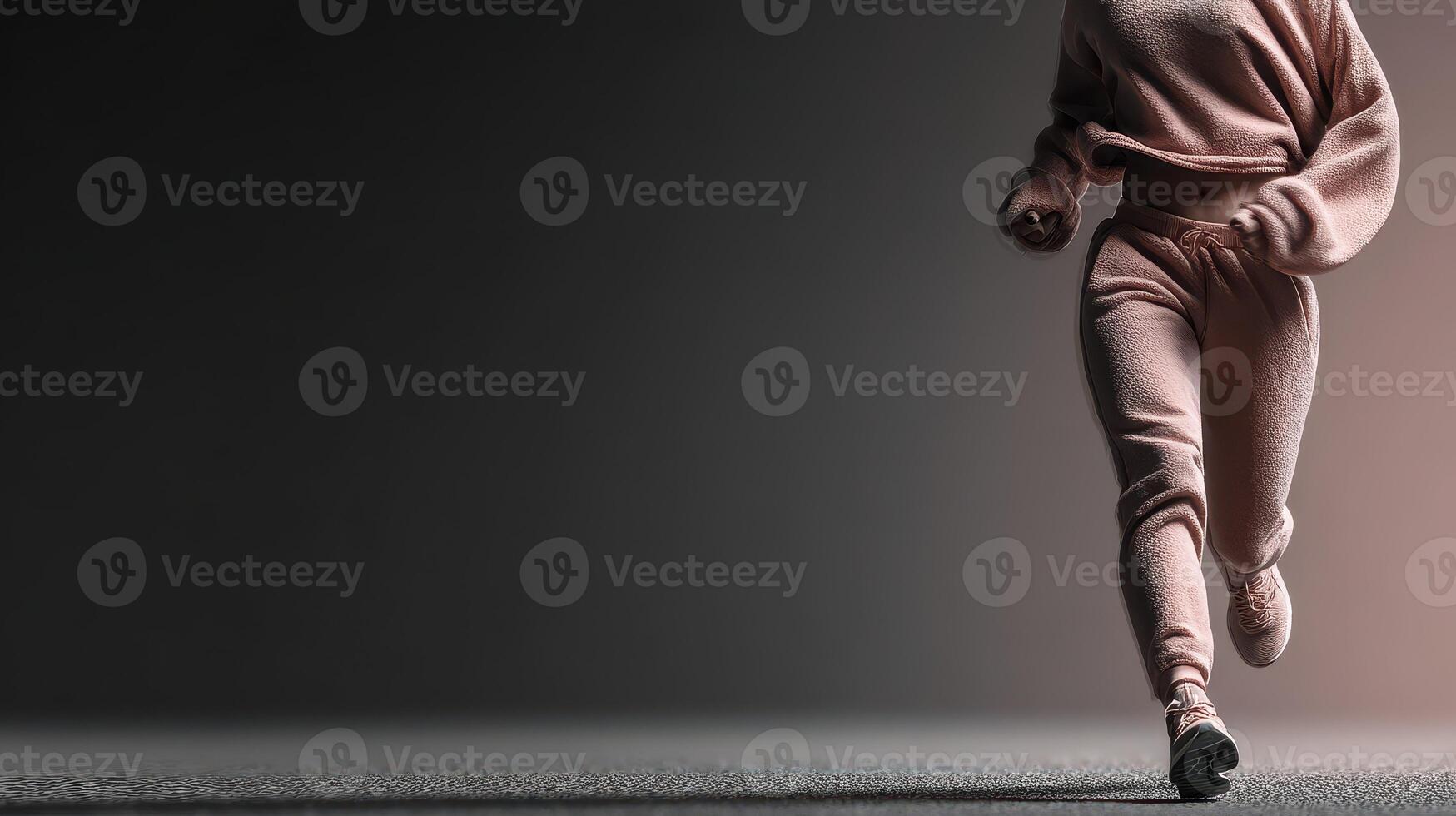 Runner in athletic wear engaging in a brisk exercise session in a dimly lit urban environment photo