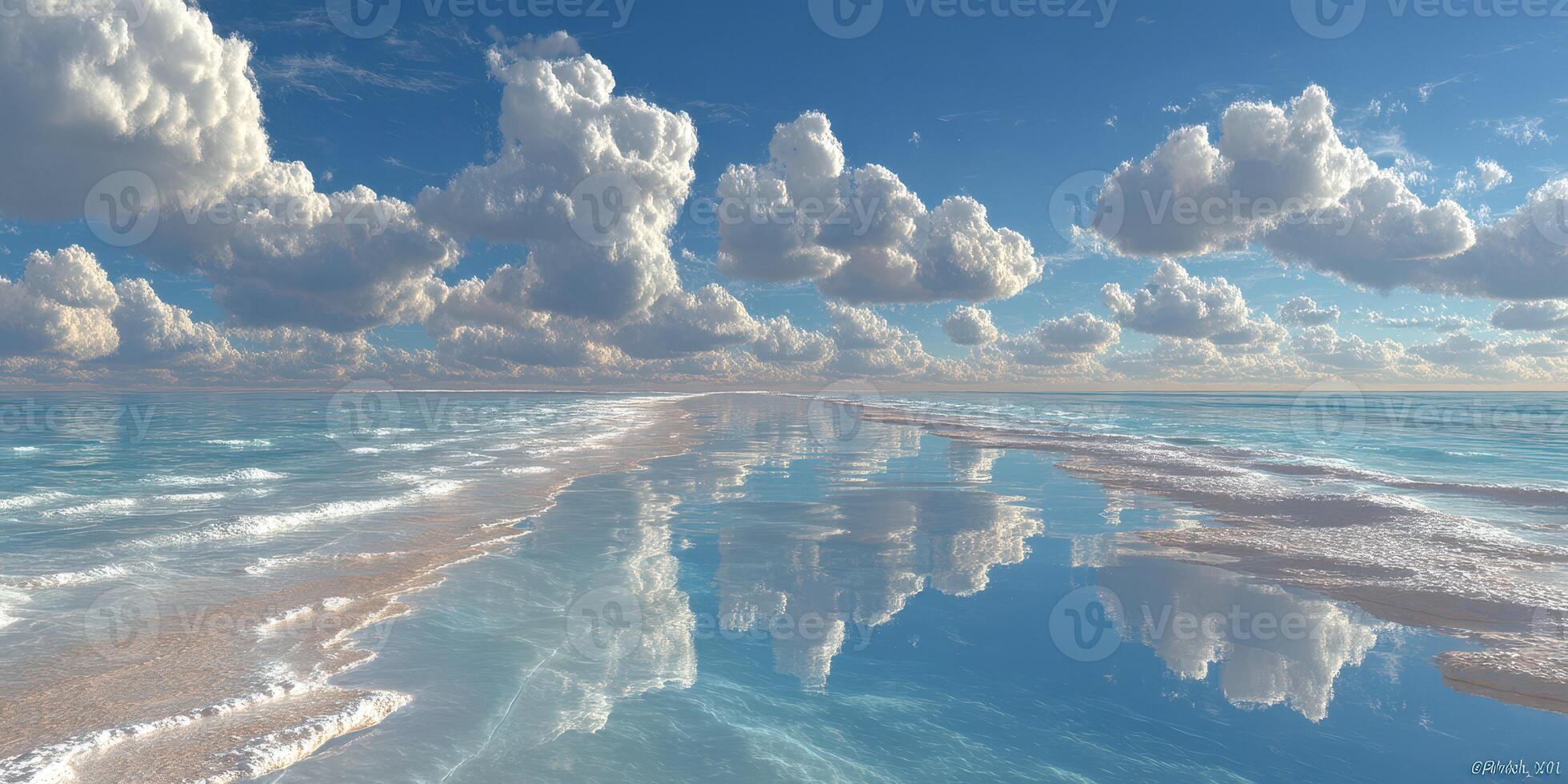 Stunning tranquil ocean view with vibrant clouds reflecting on the water during daytime photo