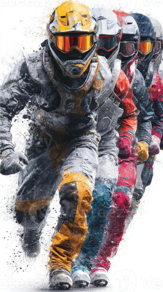 Racers in dynamic motion showcasing speed and skill during a competition on a vibrant track in a thrilling atmosphere photo