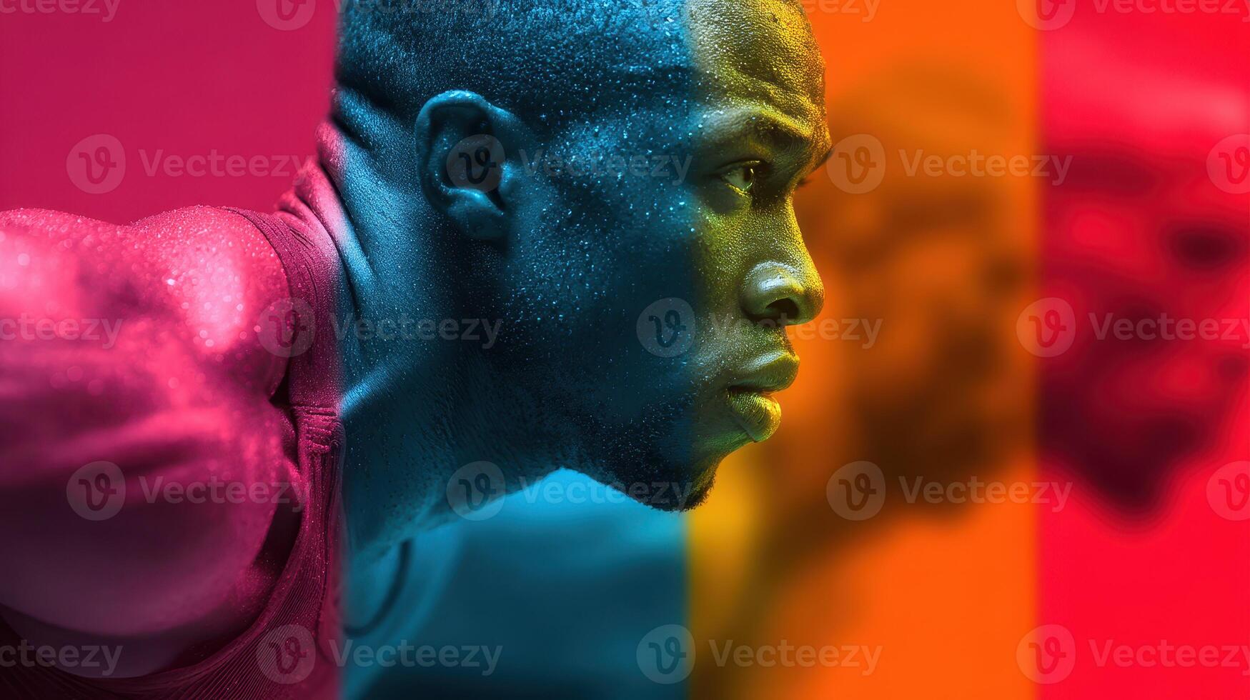 Athlete focused on performance during intense training session in a vibrant gym setting photo