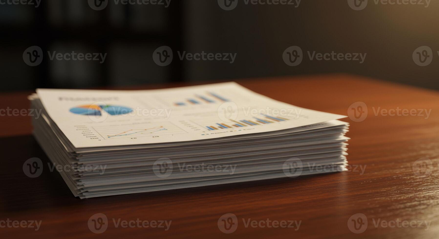 Stack of Business Documents with Charts photo